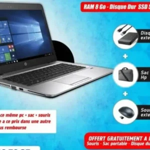 Ordinateur HP elitebook i7 slim - RAM 8gb - SSD 512gb + bonus de disque dur + sac + souris